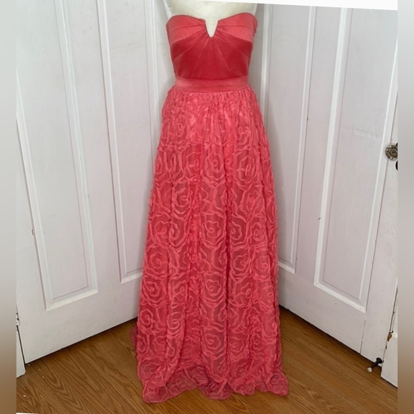 Hailey Logan By Adrianna Propell Coral Rosette Strapless Gown - Picture 13 of 14